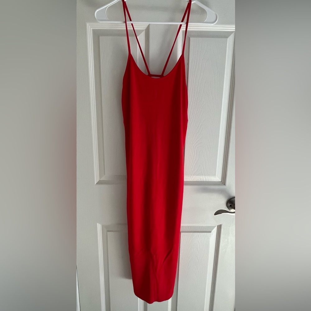 Vibrant Red Silhouette Bodycon Open Back Midi Dress Sz S